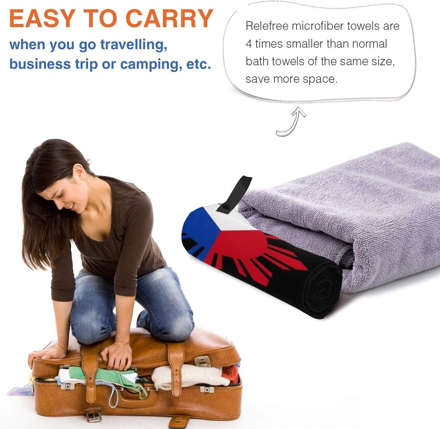 Toalla de baño absorbente de secado rápido con bandera filipina filipina con estrellas y sol, adecuada para baño, natación, deportes