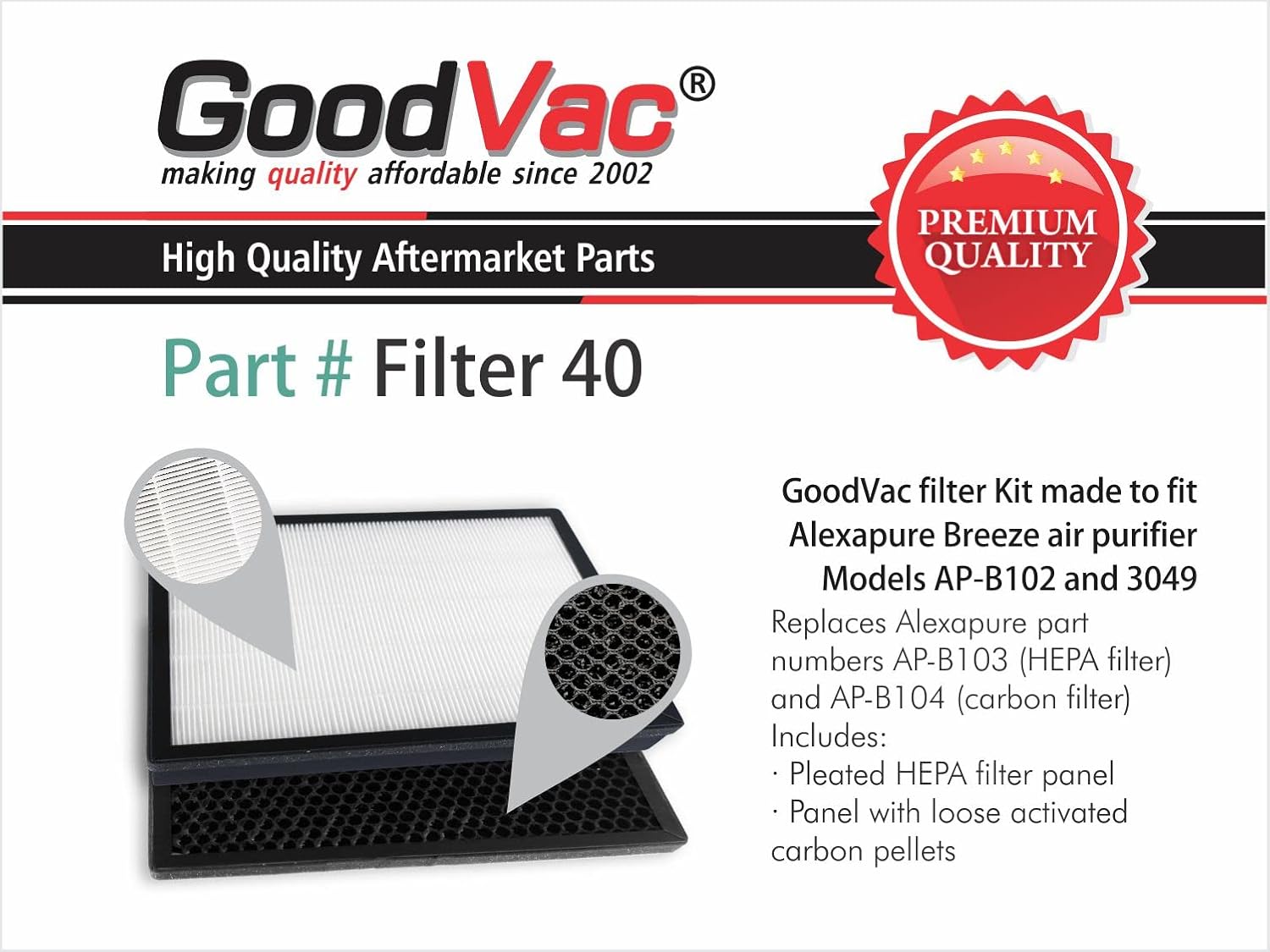 GOODVAC Kit de filtro HEPA compatible con purificadores de aire Alexapure Breeze AP-B102  3049