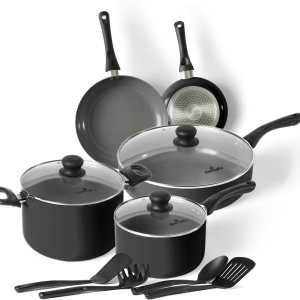 Flamingpan Juego de ollas y sartenes antiadherentes de 12 piezas, utensilios de cocina con revestimiento de cerámica, aptos para lavavajillas, juego Flamingpan Juego de ollas y sartenes antiadherentes de 12 piezas, utensilios de cocina con revestimiento de cerámica, aptos para lavavajillas, juego
