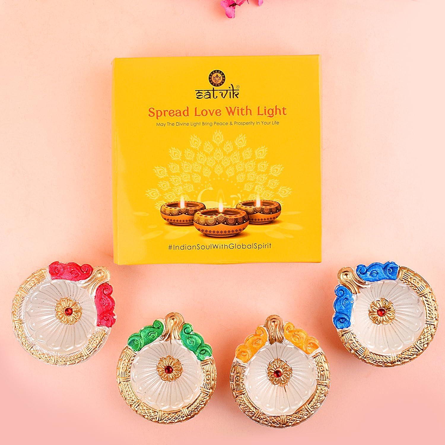 SATVIK 4 piezas de arcilla multicolor Diya Terracota Dia Dia tradicional Puja Vilakku lámpara de aceite natural Mitti Diya luz de té bienvenida