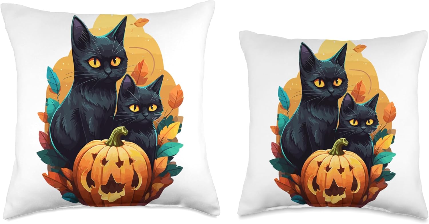 Helloween Cat Costume And Horror Costume Designs Halloween Costume Ladies Pumpkin Black Cat Throw Pillow, 18×18, Multicolor