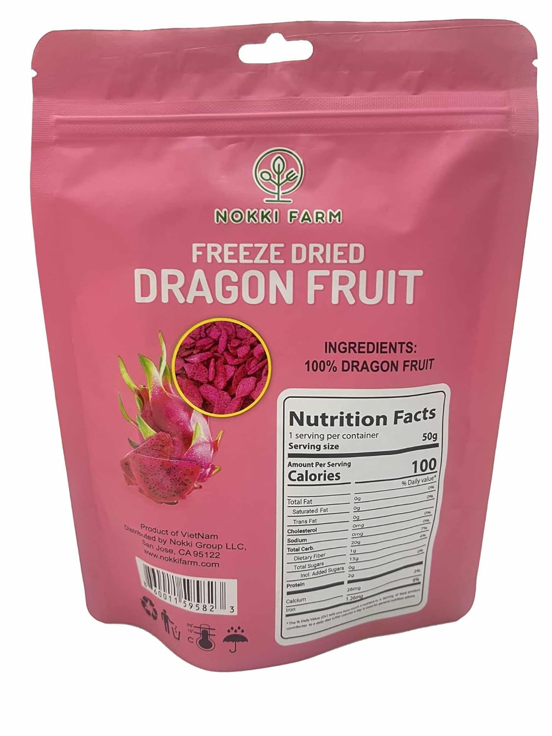 NOKKI FARM Fruta del dragón liofilizada 1.76 oz  100% natural  Sin azúcar añadido  Vegano  Sin OMG  Todo natural  Frutas crujientes orgánicas 1.76