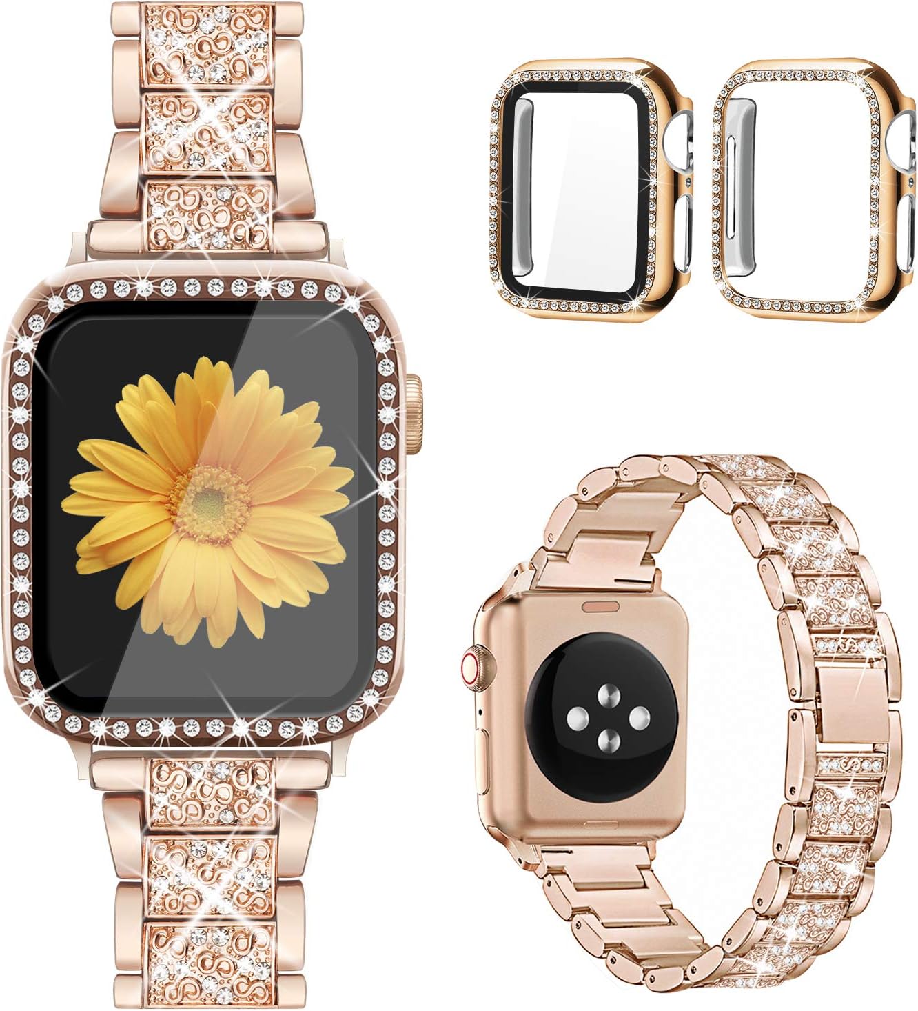 Mesime Correa compatible con Apple Watch con funda protectora de pantalla, correas de repuesto de joyería de 1.81 pulgadas, 1.77 pulgadas, 1.73