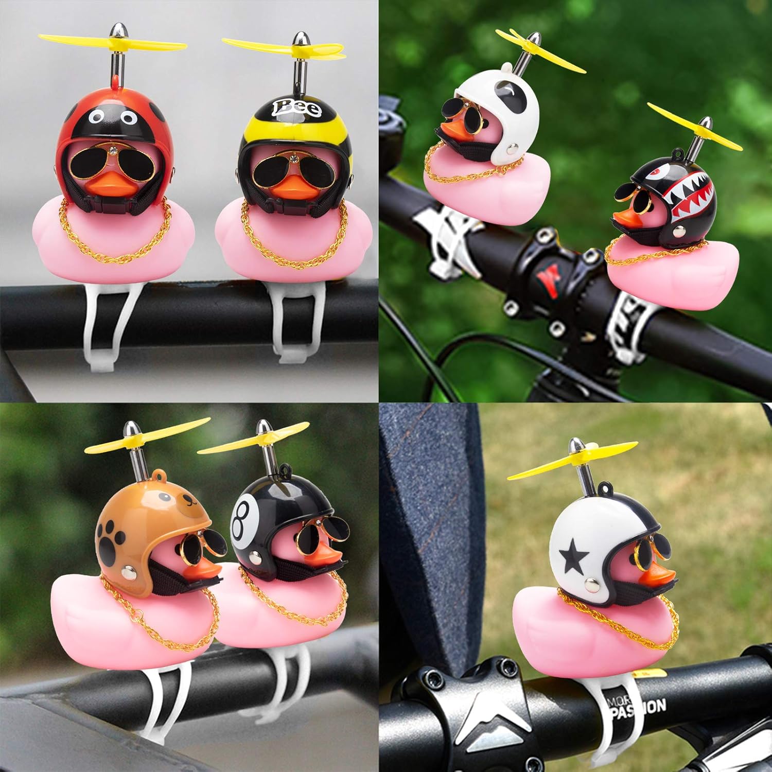 wonuu Adornos de pato de goma para automóvil, campana de bicicleta de pato rosa, decoración de tablero de automóvil, cuernos de bicicleta de pato