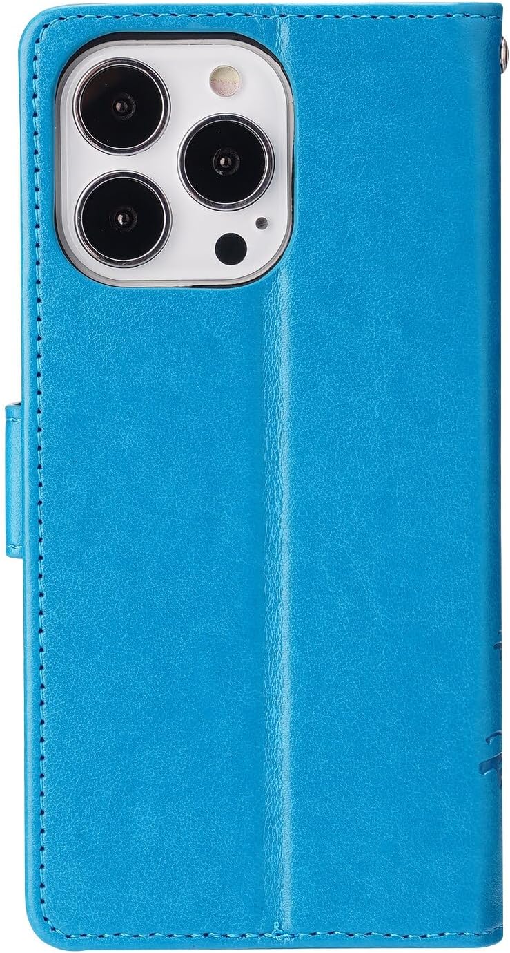 Funda tipo cartera compatible con iPhone 15, de piel sintética, diseño floral de mariposas, funda de silicona con soporte para tarjetas, función