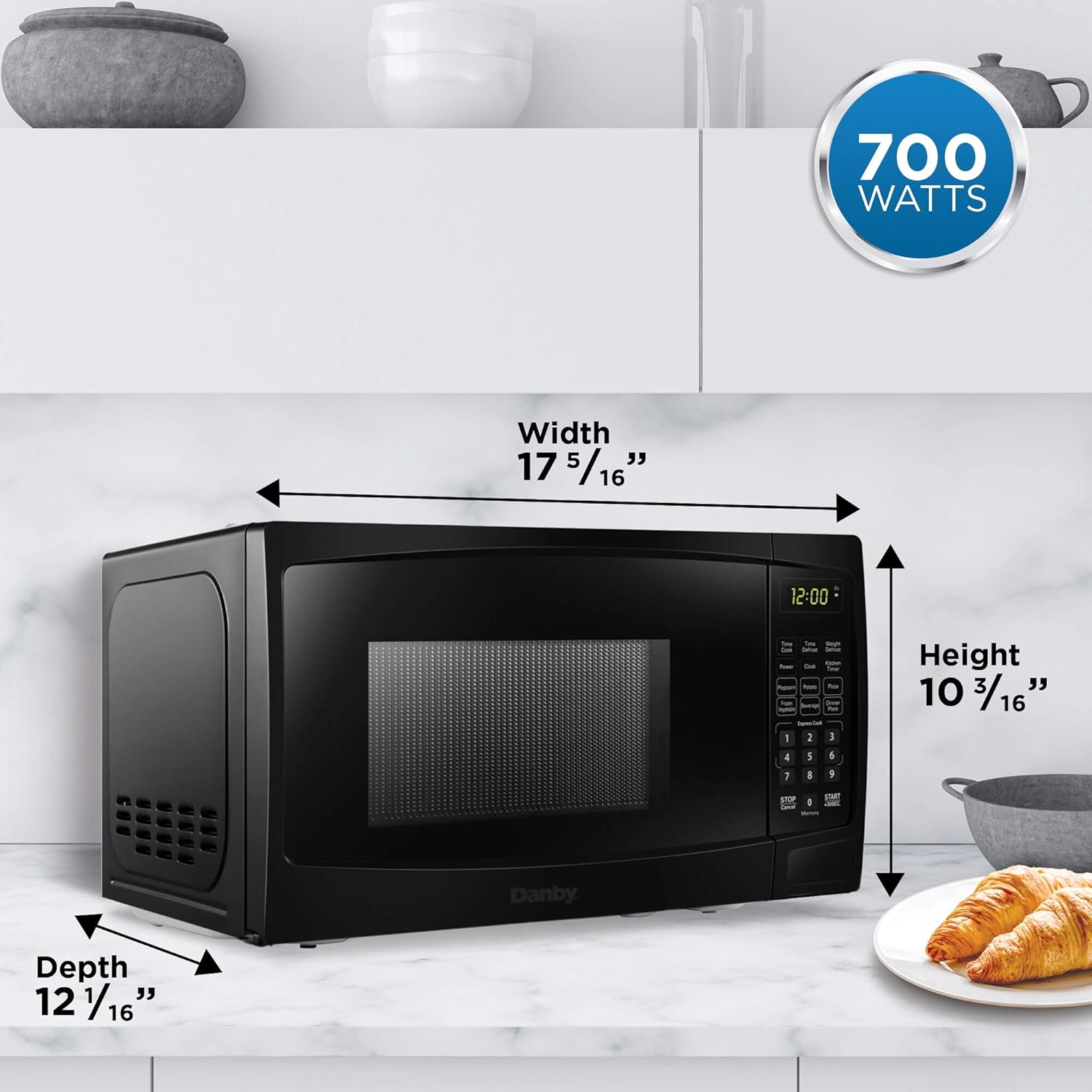 Microondas de 0.7 pies cúbicos con acabado negro apagado automático