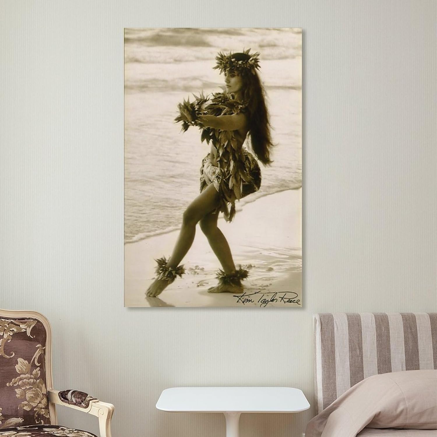 Pósteres musicales de niña de playa bailando hawaiano hula fotos de pared minimalistas, pósteres de pared en lienzo para decoración de pared,