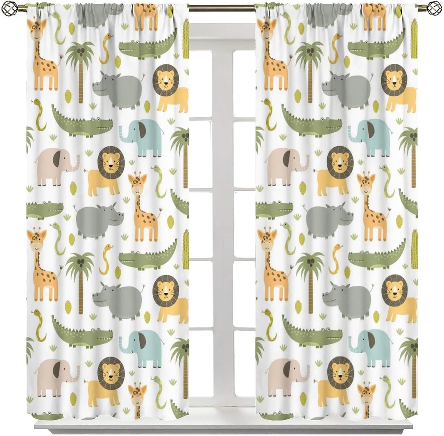 Cortinas de animales de safari para guardería, tratamiento de ventana para dormitorio de niños, bebé, niños, bosque, selva, bosque, león, elefante,
