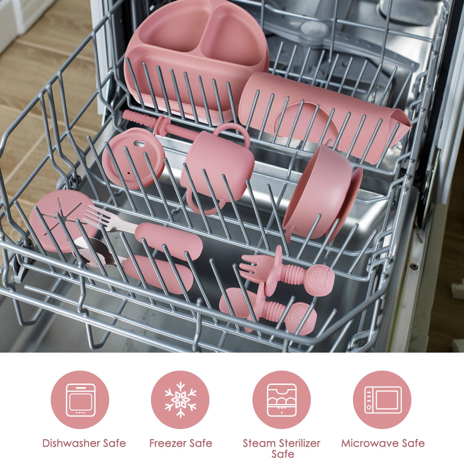 Juego de alimentación de silicona para bebés, suministros de destete para bebés, vajilla de primera etapa para niños pequeños con placa y tapa