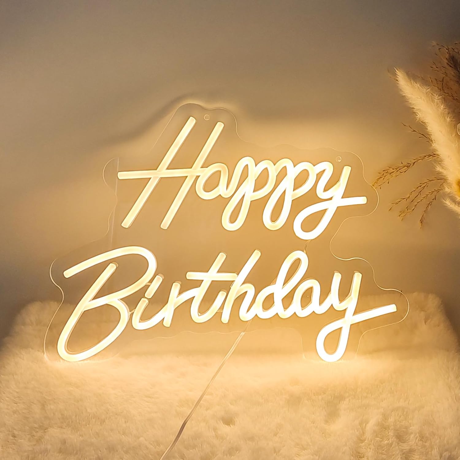 Letrero de neón con texto en inglés Happy Birthday, Happy Birthday de neón con texto en inglés Happy Birthday para telón de fondo, decoración de