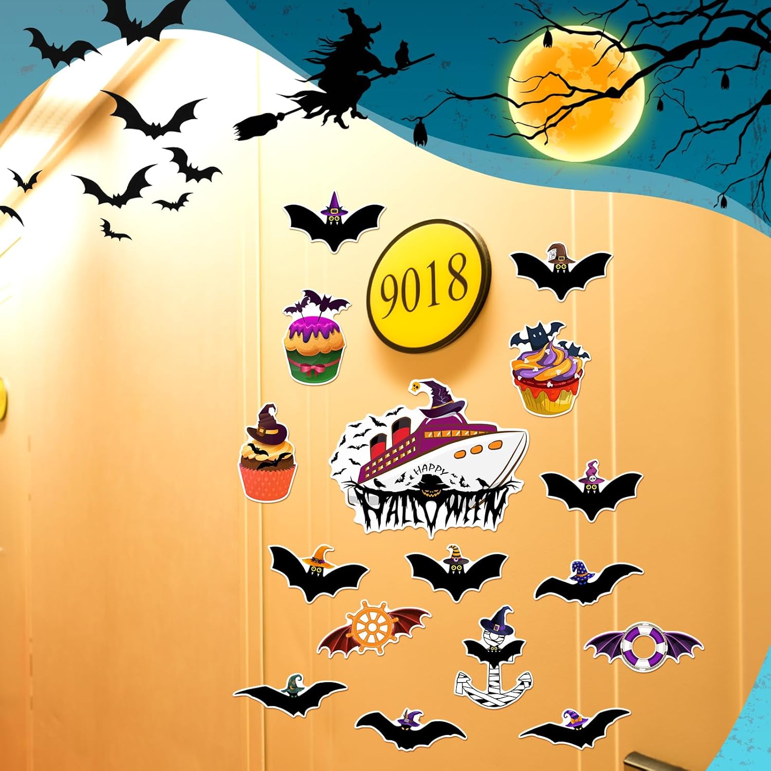 16 piezas de decoración de puerta de crucero, decoración de puerta de crucero, imanes magnéticos de Halloween para automóvil, ancla, preservador de