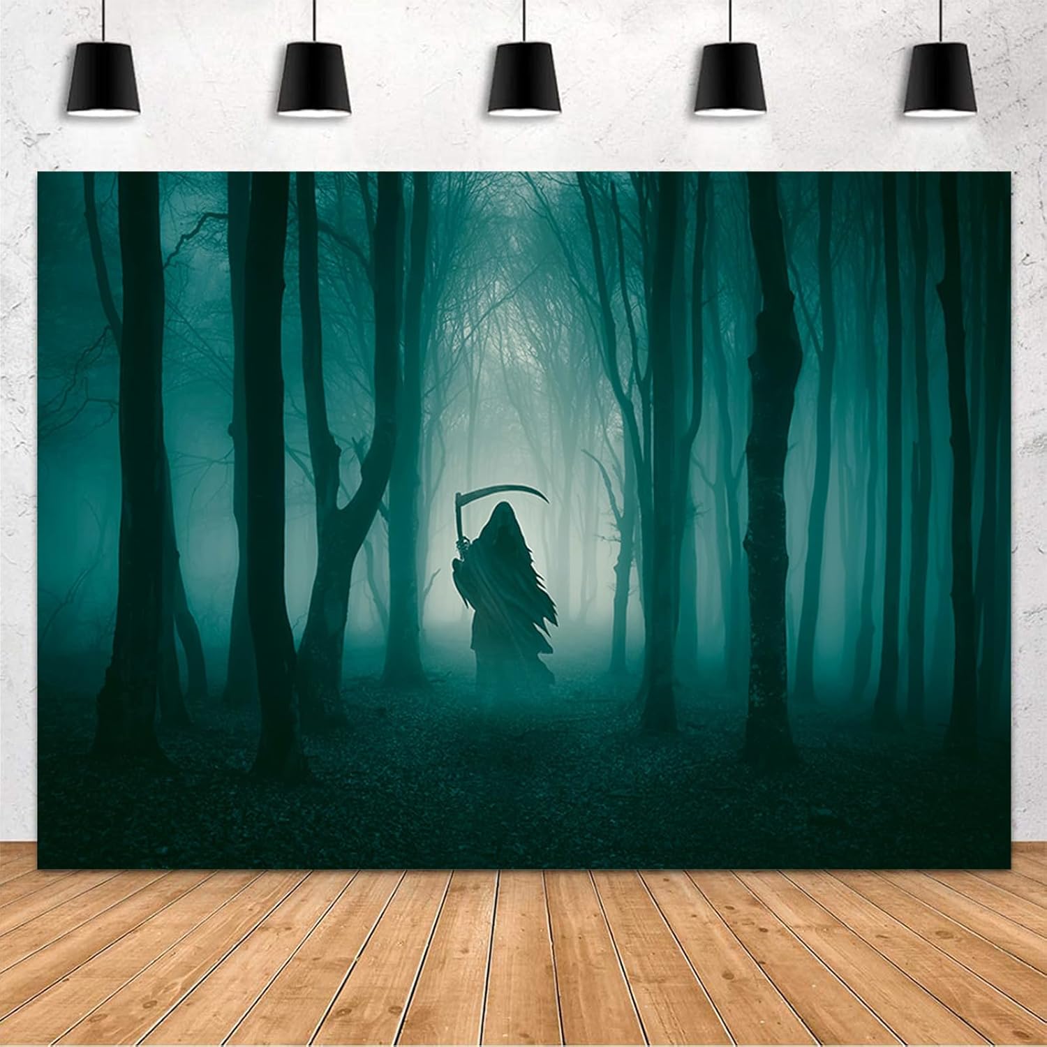 MEHOFOND Telón de fondo de Halloween de bosque oscuro brumoso de 7 x 5 pies para fotografía, fondo misterioso de bosque sombrío para retrato, bruja