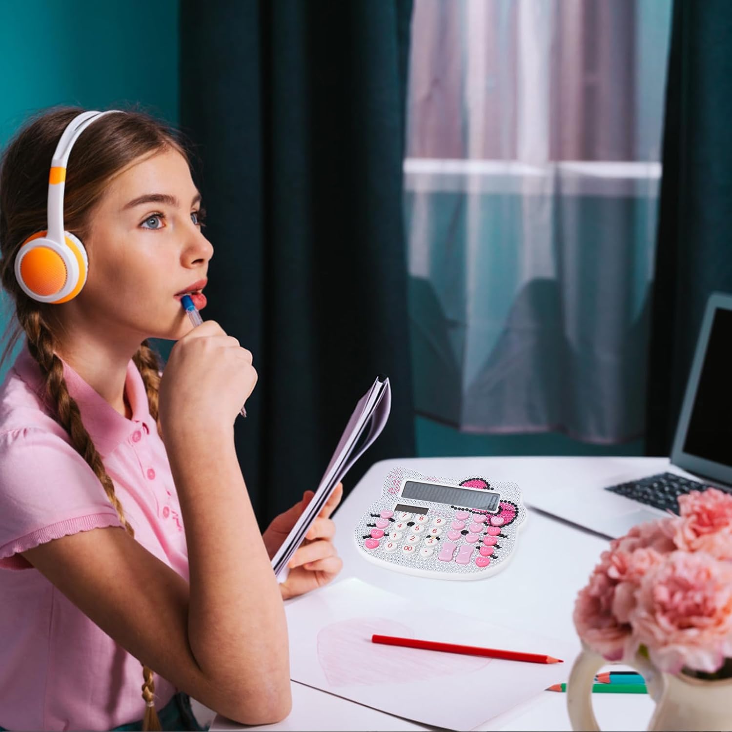 Calculadoras de escritorio para mujer, calculadora de escritorio de 12 dígitos con pantalla LCD grande y botón sensible, energía solar y de batería,