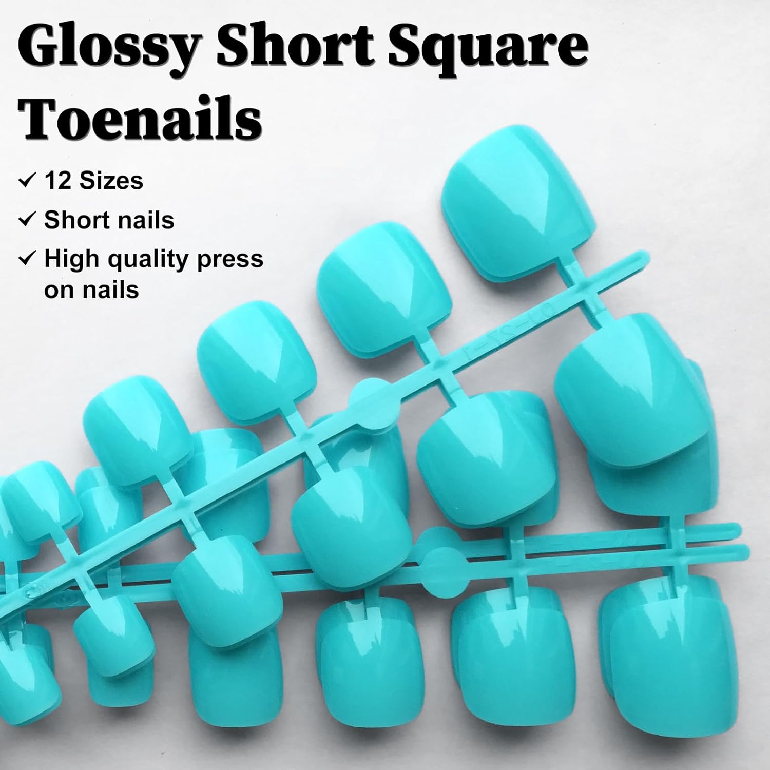 LoveOurHome 240 uñas postizas de color a presión, cobertura completa, uñas postizas brillantes, cortas, cuadradas, azules, uñas postizas francesas,