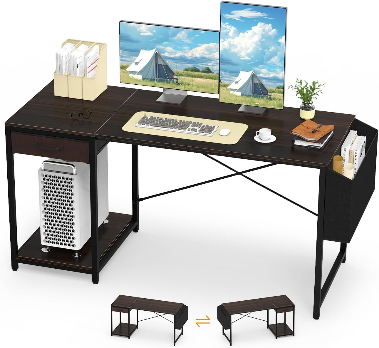 Escritorio para computadora con cajón de 55 pulgadas para oficina en casa con almacenamiento, mesa de escritorio simple y moderna para trabajo, para