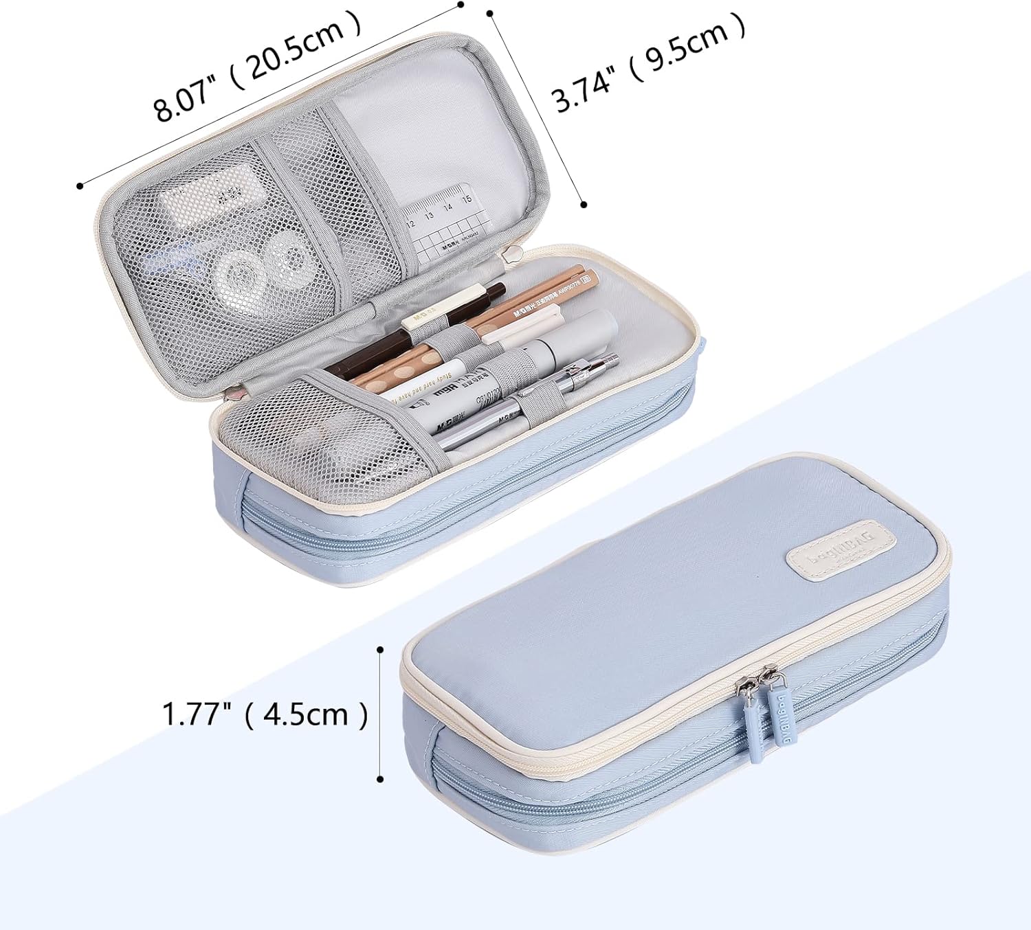Estuche organizador pequeño con cremallera, estuche estético para lápices de luz, bolsa de lápices azul para hombres y mujeres