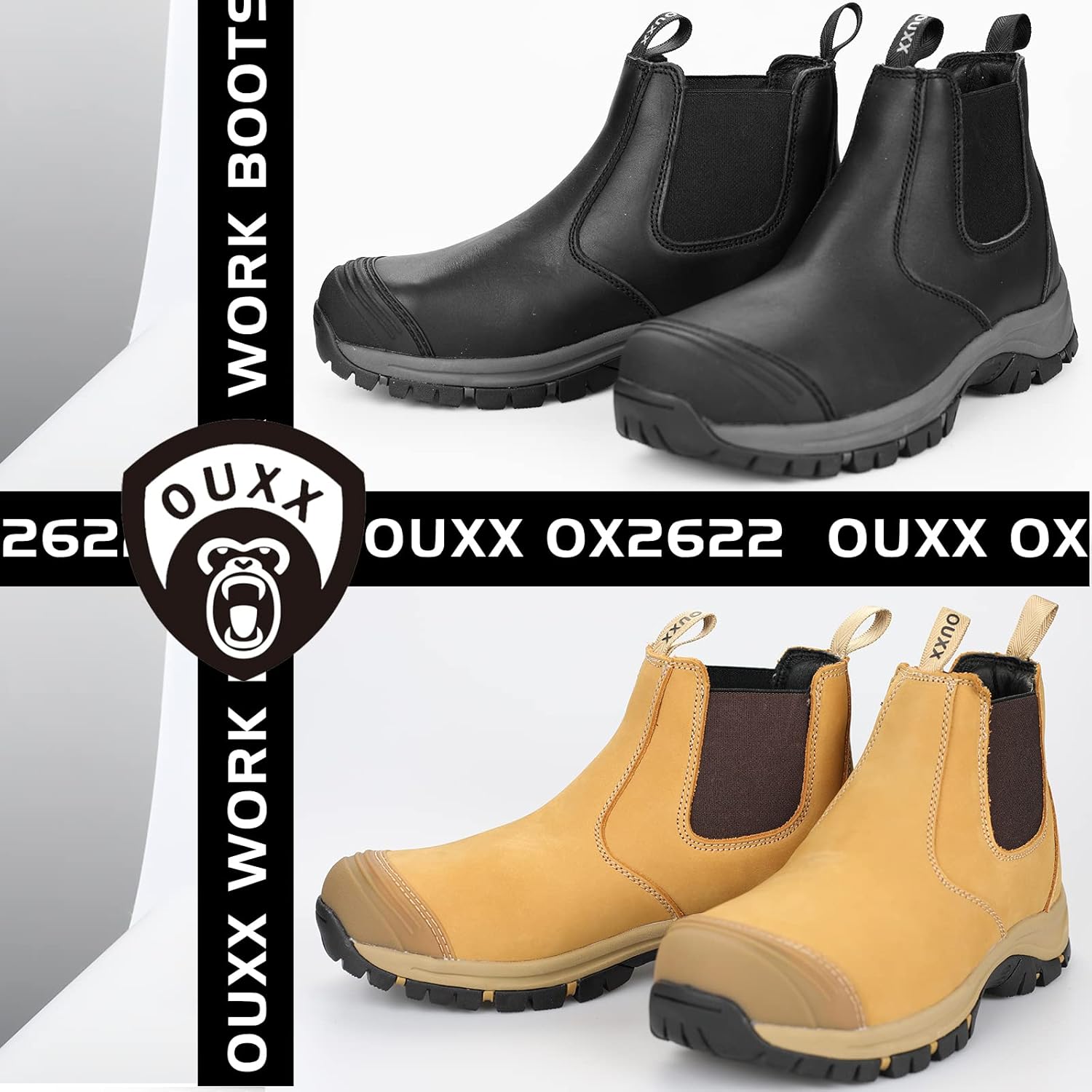 OUXX Botas de trabajo para hombres, zapatos de seguridad con punta de acero, antideslizantes, impermeables, a prueba de pinchazos (OX2622)