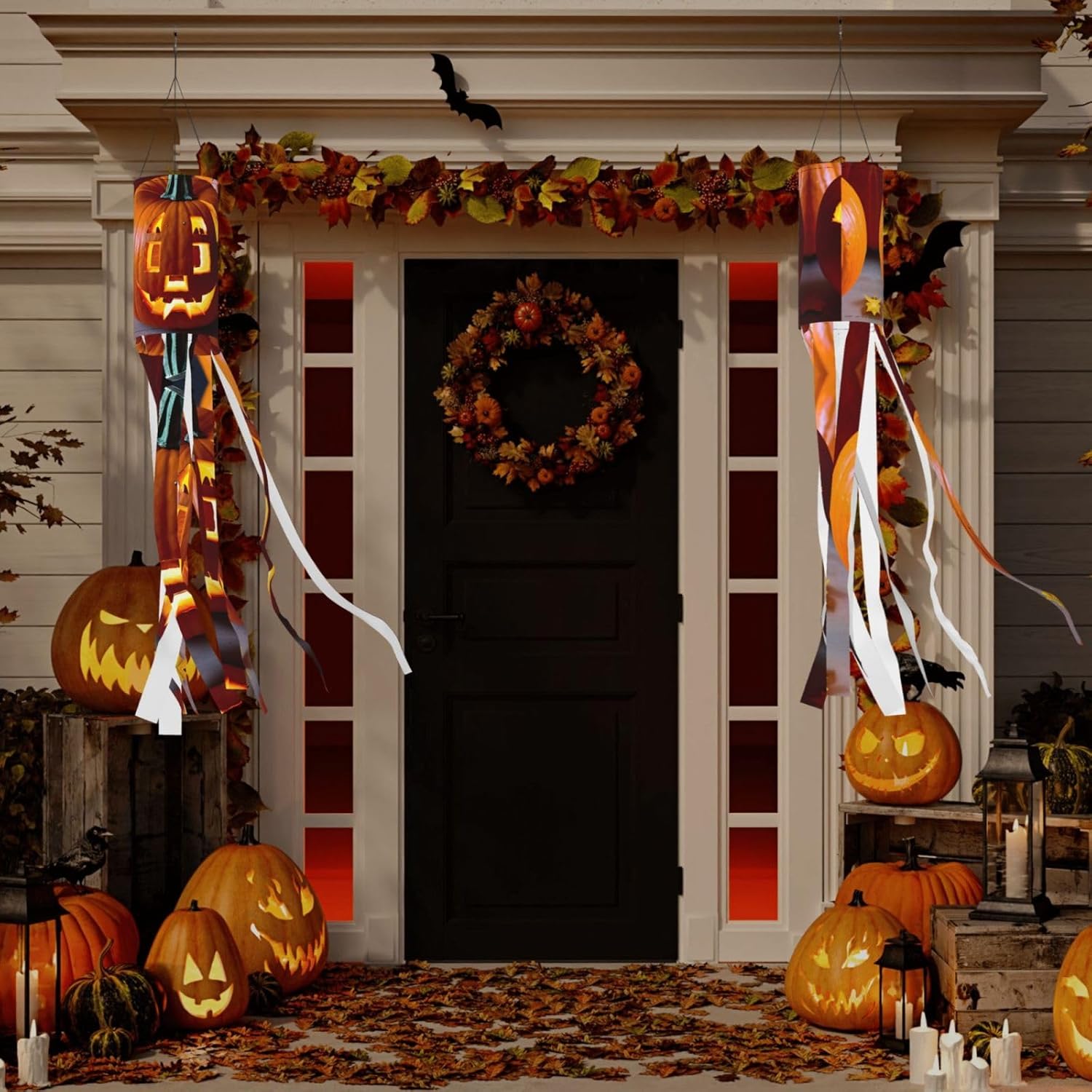Calabaza de otoño Halloween Windsock decoraciones colgantes al aire libre, conducto de Halloween, decoraciones de manga de viento fantasmal
