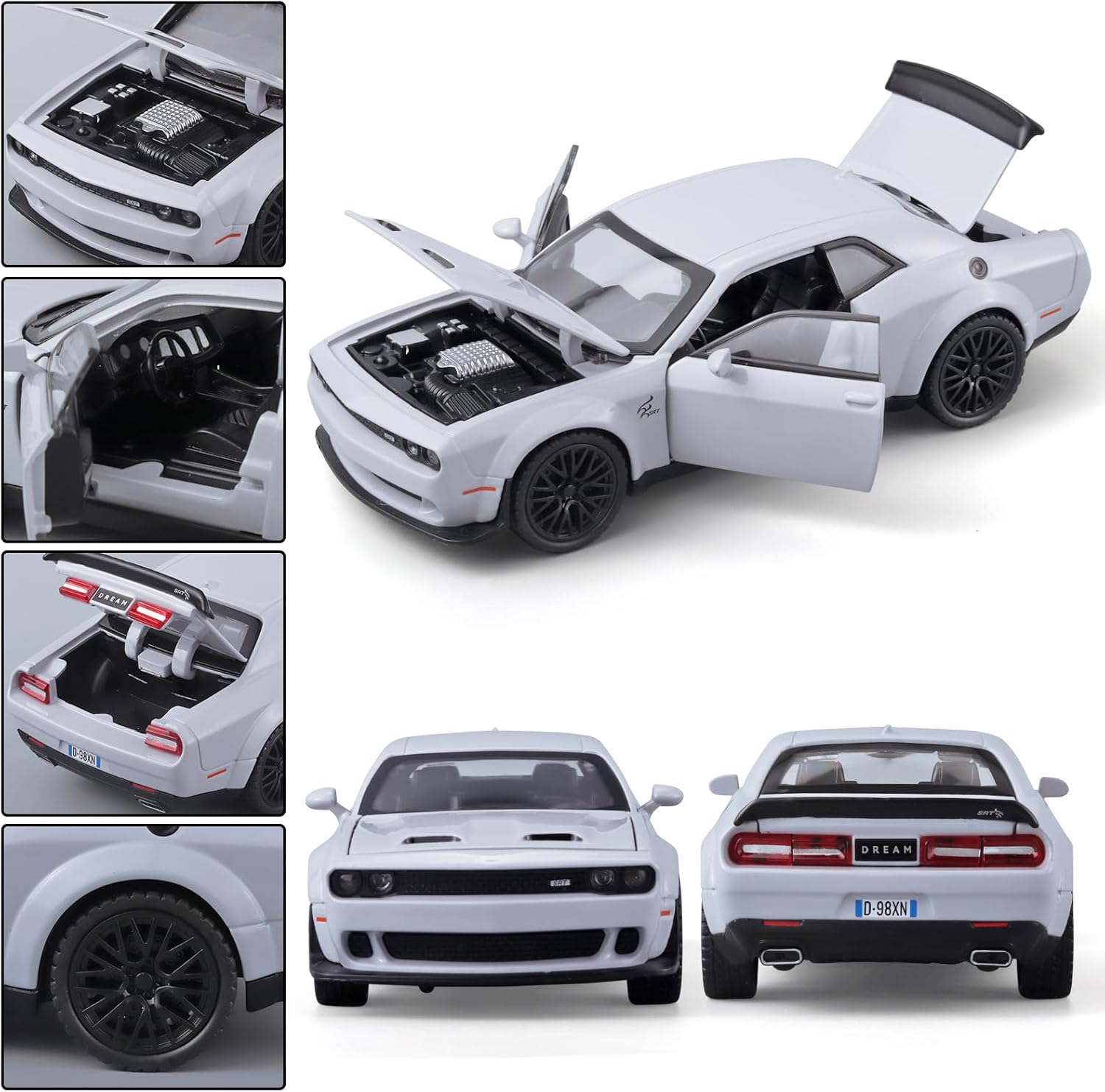 Toy Cars for Kids 132 Challenger Hellcat Die Cast Metal Toy Cars,Pull Back Hellcat CarWith Light and Music Hellcat Toy Car Collectible Model