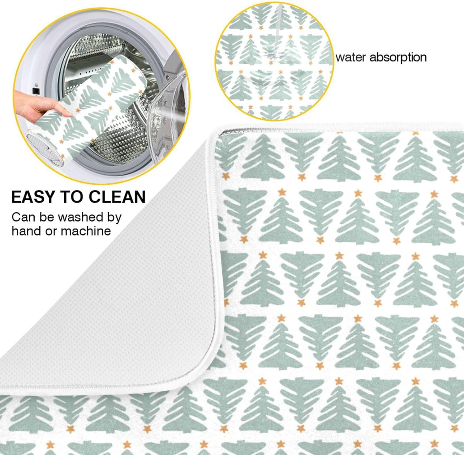 Christmas Tree Triangle Dish Mat Washnable Absorbent Drying Mat For Kitchen Counter Countertop Mat Tapete Para Cocina 16” x 18”