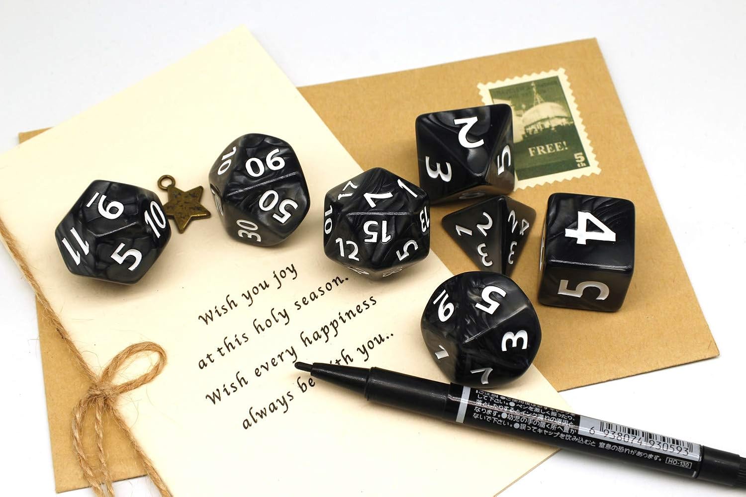 Dados – Juego de dados DND de 0.984 in, dados RPG para Calabozos y Dragones, D&D Pathfinder MTG, dados gigantes poliédricos negros con bolsa de dados