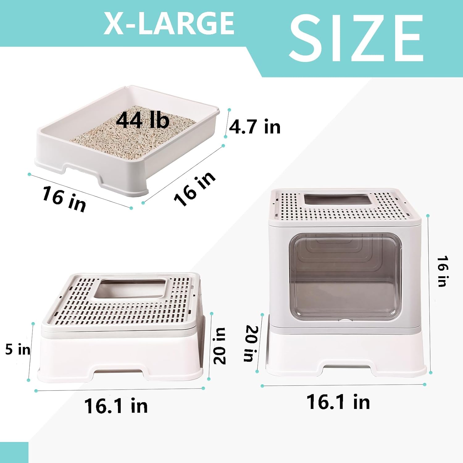 Caja de arena plegable para gatos con tapa, inodoro para gatos antisalpicaduras de entrada superior, caja de arena para gatitos de gran espacio,