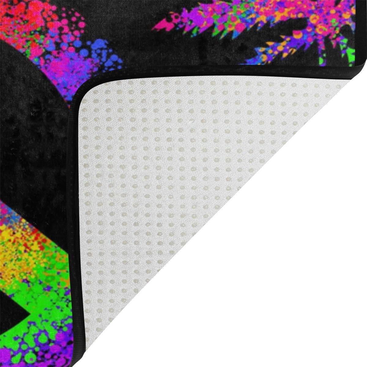 ALAZA Hippie Love Peace Sign Marihuana Leaves – Alfombra negra para sala de estar, dormitorio, 7 x 5 pies