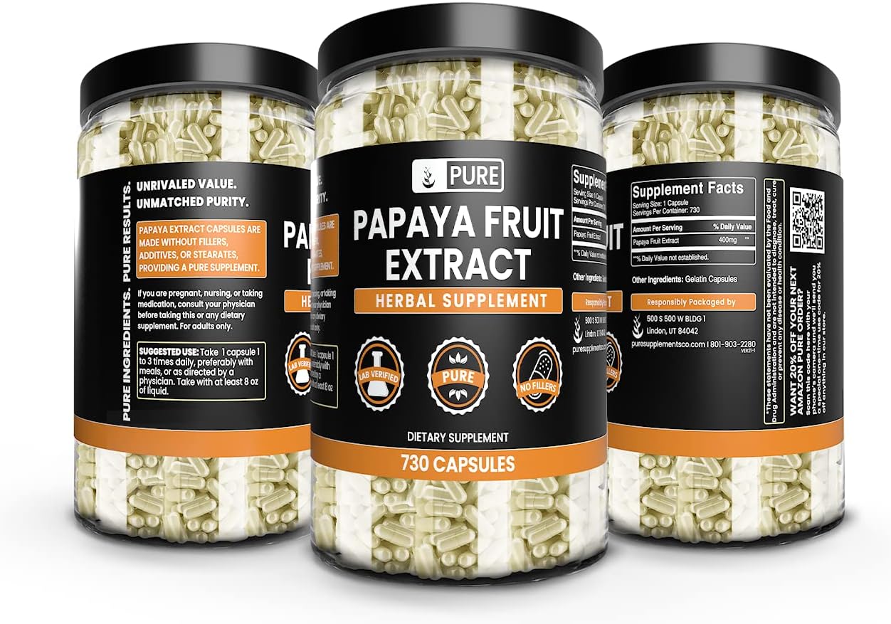 Pure Original Ingredients Extracto de papaya (730 cápsulas) sin magnesio o rellenos de arroz, siempre puro, verificado por laboratorio