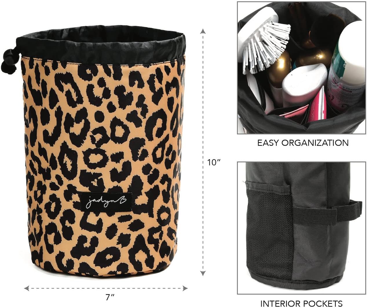 Jadyn Cinch Top – Bolsa compacta de maquillaje de viaje y organizador de cosméticos para mujer, Leopardo, Cinch cosmético