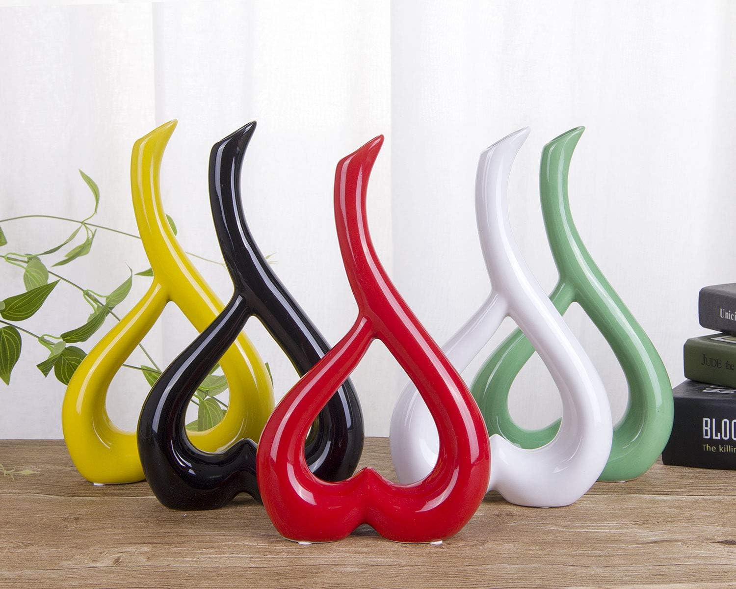 VanEnjoy Estatuas de cerámica en forma de corazón verde del florero de 10 pulgadas, decoración casera decorativa del florero que amueblan la cerámica