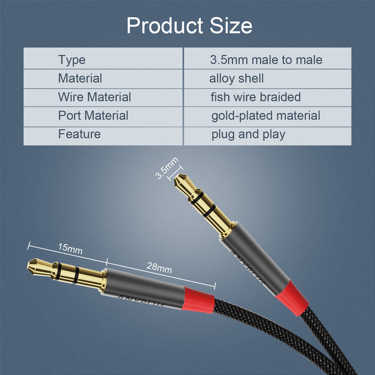 Cable auxiliar, cable auxiliar TRS macho a macho de 0.138 in para iPhone, 1M-1 paquete, cable de audio trenzado de alambre de pescado, conector