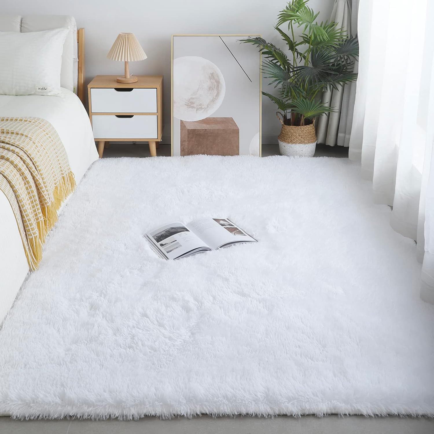 Alfombra de área Shag de 4 x 6 pies, suave, rectangular, para interiores, alfombra moderna de lujo, alfombra de felpa para sala de estar, decoración