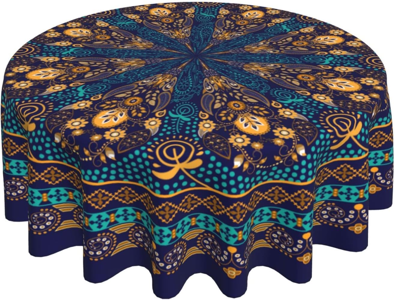 Rciokov Mantel redondo de mandala de cachemira de 60 pulgadas, resistente al agua, resistente a las manchas, mantel decorativo para pícnic, fiesta,