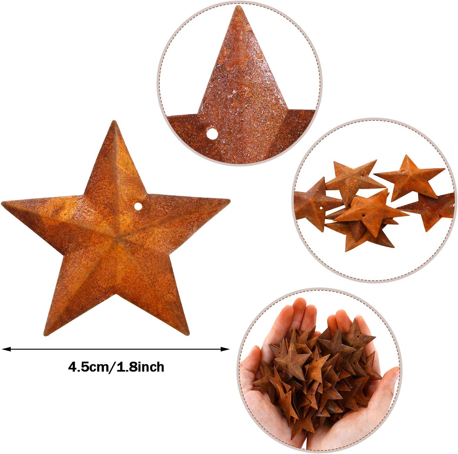 150 Pieces Christmas Rusty Metal Stars Xmas Rusty Stars with Hole and Twine for Christmas Tree Decoration Craft Supplies