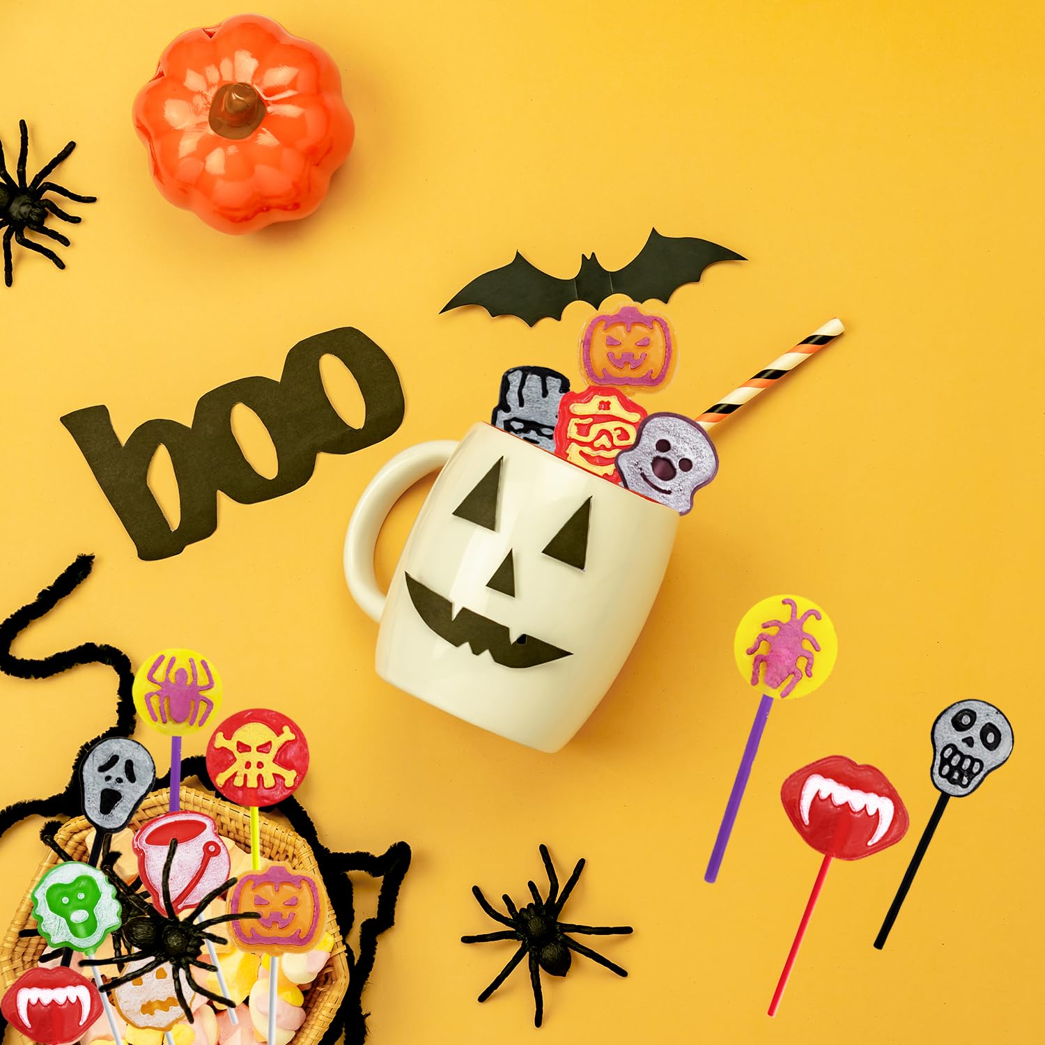 Caramelos de paletas de tatuajes de Halloween, paquete variado, ideal para rellenos de bolsas de fiesta, envueltos individualmente (5 libras)