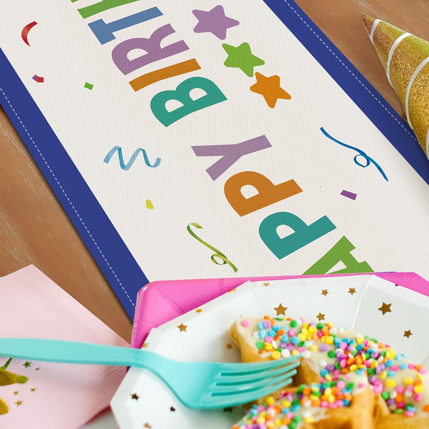Bonhause Camino de mesa de feliz cumpleaños de 13 x 72 pulgadas, globos para tartas, regalos, cocina, comedor, decoración de cumpleaños para