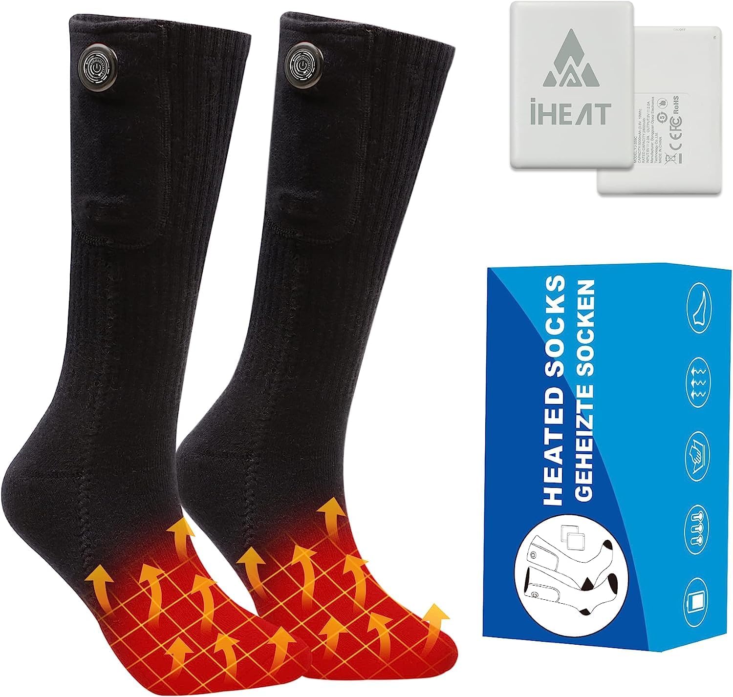Calcetines calefactables, calcetines térmicos para hombres y mujeres, calcetines eléctricos recargables mejorados con 5000 mAh, calentadores