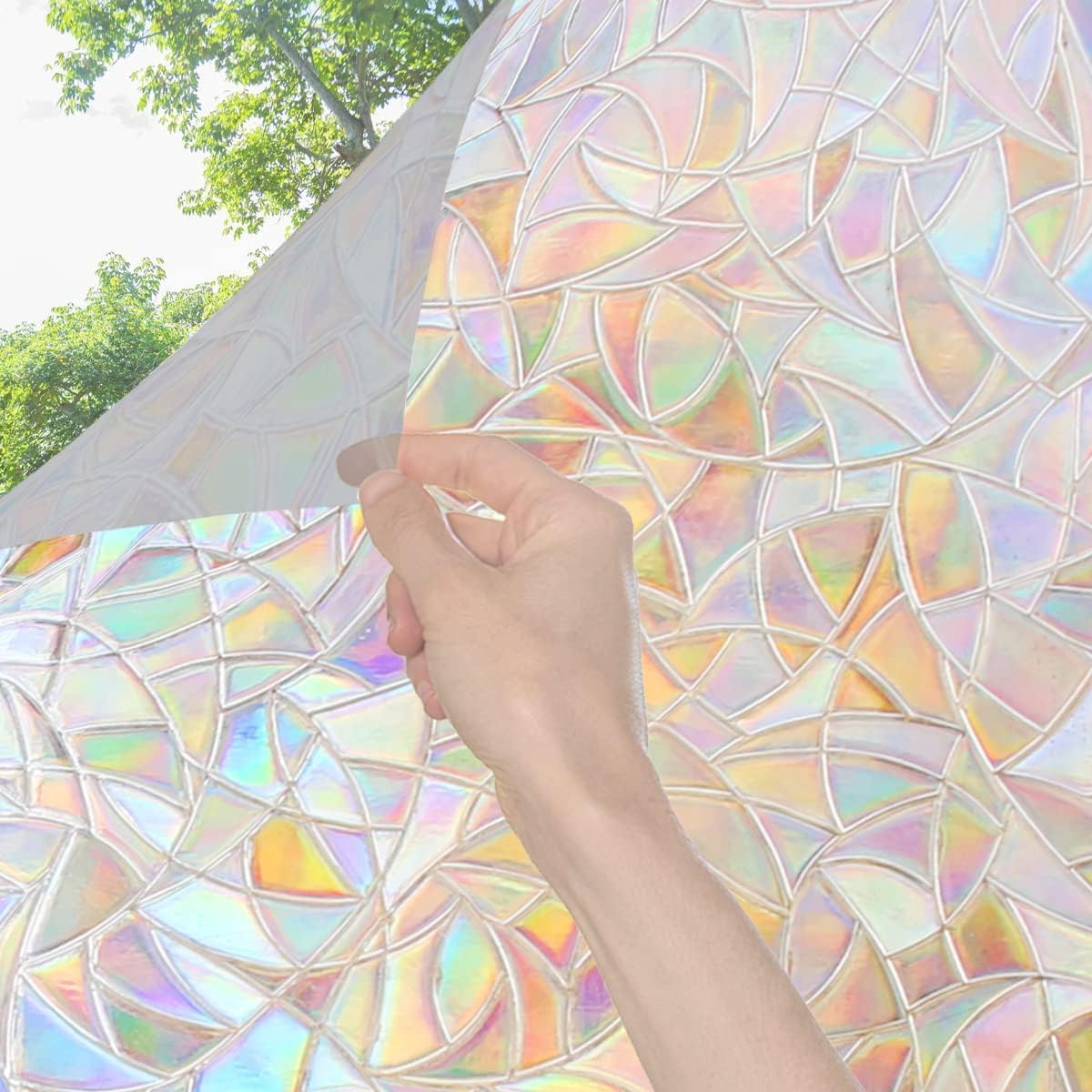 Película decorativa 3D de privacidad para ventana, diseño de arco iris, película decorativa de vinilo anti rayos UV, estática, no adhesiva (47.25 x