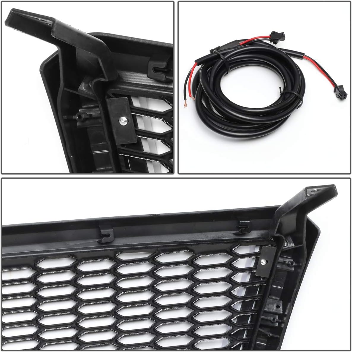 DNA MOTORING GRF-LB-012-BK Barra de luz LED de malla de panal de ABS sin insignias, parrilla de parachoques delantero compatible con Ford F-150 04-08