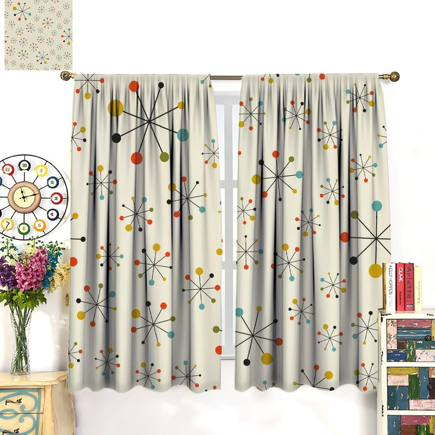 Cortinas de cocina de mediados de siglo, años 60, retro, moderno, abstracto, geométrico, para el hogar, dormitorio, sala de estar, cocina, ventana,