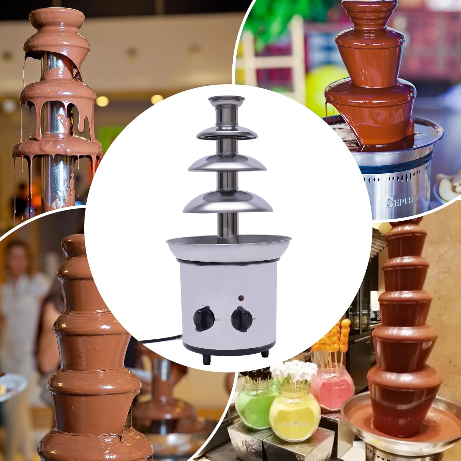Máquina de fuente de chocolate de 4 niveles, kit de fuente de chocolate de lujo comercial de acero inoxidable caliente