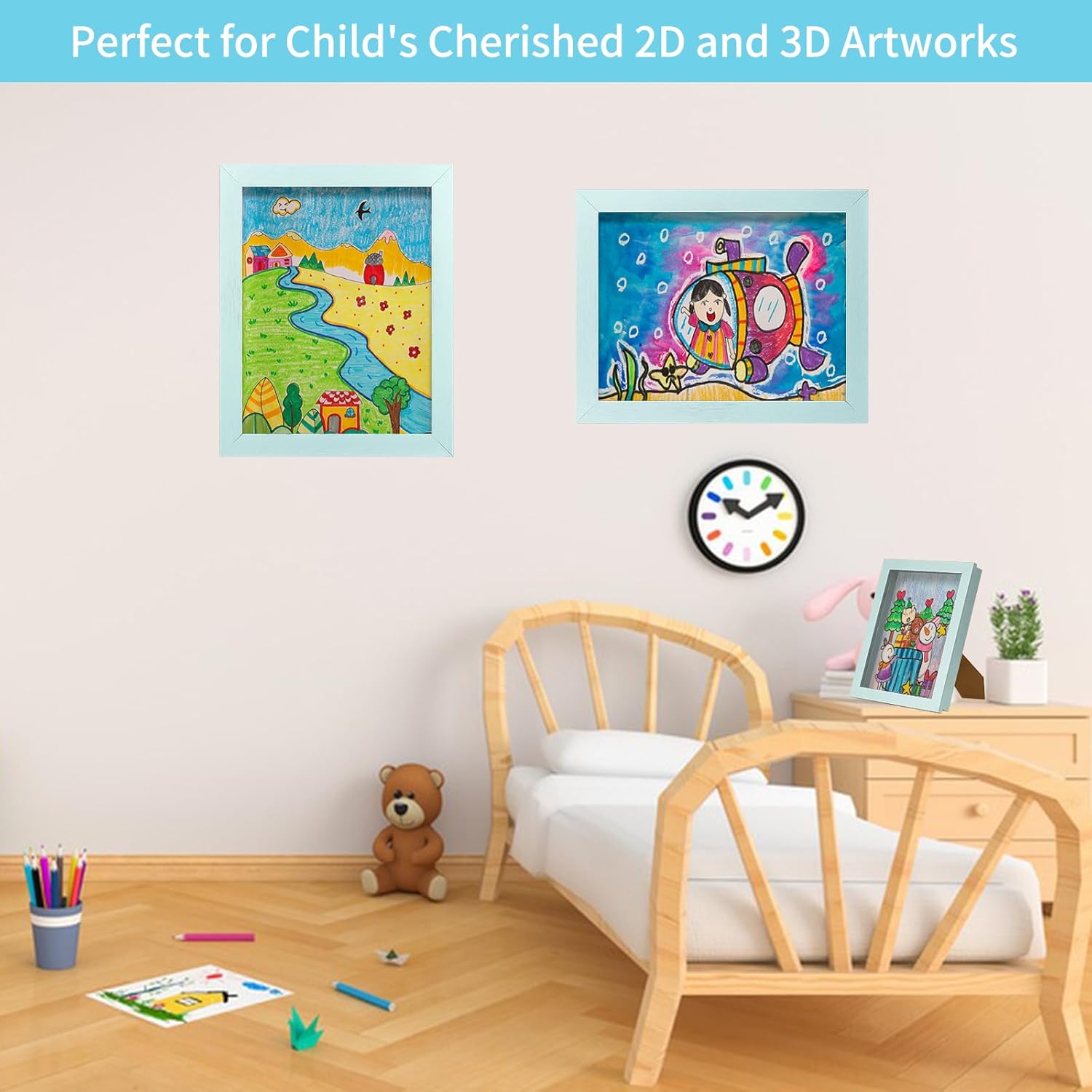 Marco de arte para niños de 8.5 x 11 pulgadas 2024 – Colgar o colocar de pie, pantalla intercambiable. Perfecto para dibujos de niños, tiene