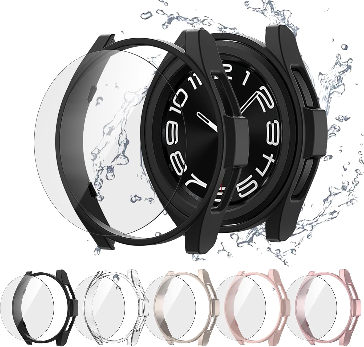5+5 Paquete de protectores de pantalla para Samsung Galaxy Watch 6 Classic de 1.772 pulgadas, funda protectora de policarbonato duro JZK + película