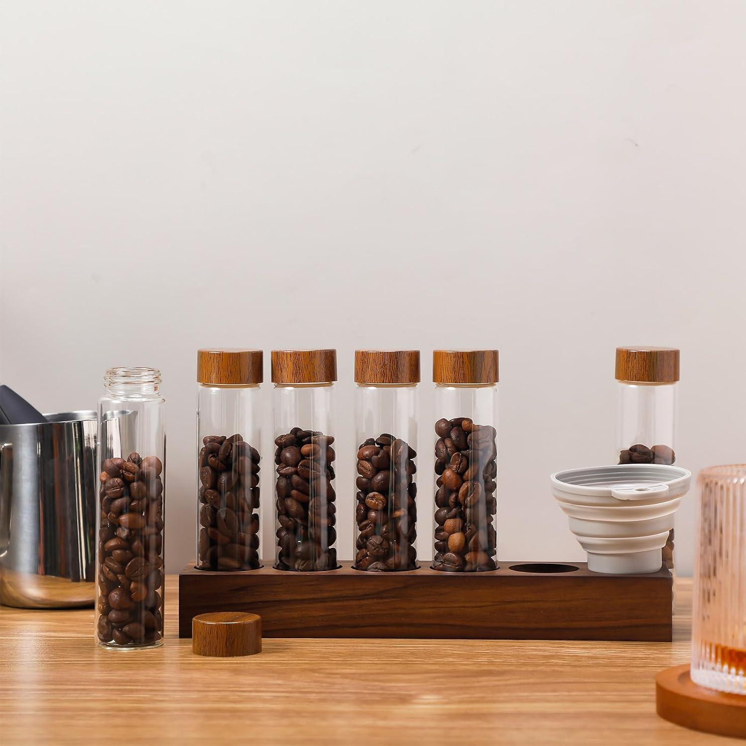 Tubos de almacenamiento de granos de café de dosis única, tarro de vidrio de borosilicato de 2 onzas, recipiente para granos de café herméticos