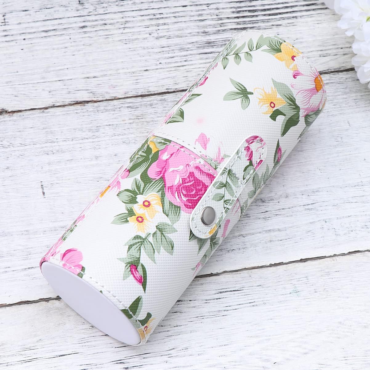 EXCEART Estuche para brochas de viaje, soporte para brochas de maquillaje con tapa, de piel sintética, cubo de almacenamiento de cosméticos para