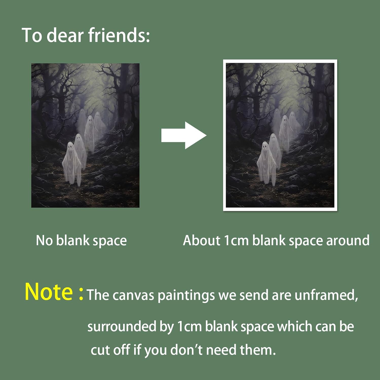 Lienzo vintage de Halloween, arte para pared, lindo fantasma en bosque de otoño embrujado, impresión gótica oscura, academia de Halloween,