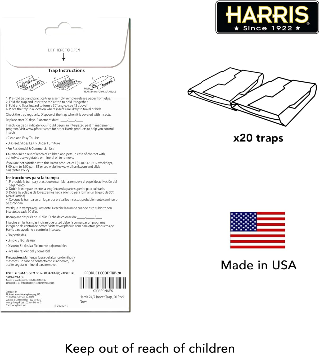 Harris Trampa para insectos 247 para cucarachas, arañas, chinches, grillos, escorpiones y más, paquete de 20 unidades