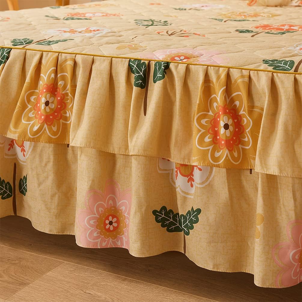 Juego de falda de cama con volantes de 3 piezas, cobertura lateral de 15.7 pulgadas, suave y cálida (felicidad conyugal perfecta, 59.1 x 78.7 in