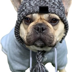 HDKUW Sombrero de invierno para perro con agujeros para las orejas, gorro de punto resistente al viento para bulldog francés, pequeño y mediano (M) HDKUW Sombrero de invierno para perro con agujeros para las orejas, gorro de punto resistente al viento para bulldog francés, pequeño y mediano (M)