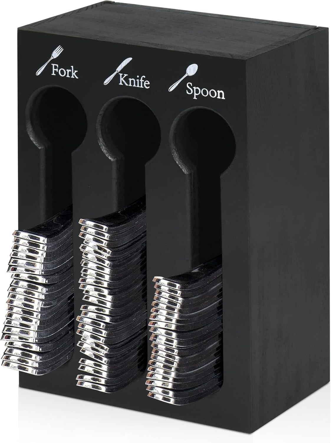 LADESIGGN Dispensador de utensilios de madera para tenedor, cuchara de cuchillo, organizador de cubiertos de 3 compartimentos para encimera, soporte